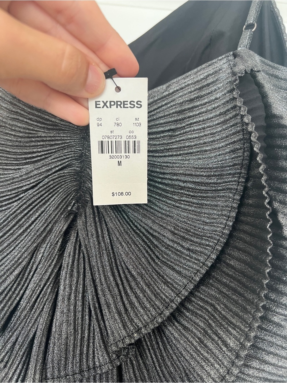 Express Metallic Pleated Bow Back Mini Dress M NWT - Picture 5 of 8